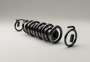 Close-up of a damaged garage door spring on a neutral background, emphasizing the importance of professional repair and replacement