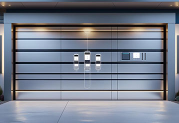 Modern smart garage door with integrated lighting, digital lock, and smartphone controls representing new technologies in garage doors for Aliso Viejo homes in 2025